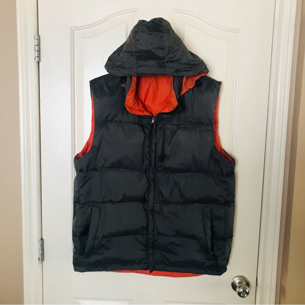 Gotcha Glacier Down Filled Reversible Grayish green and Orange Puffer Vest Sz L